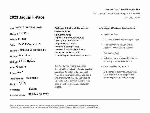 2023 Jaguar F-PACE P400 R-Dynamic S AWD