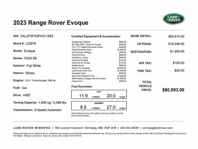 Land Rover Range Rover Evoque P250 SE AWD 2023