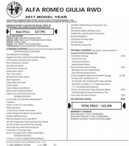 2017 Alfa Romeo Giulia RWD