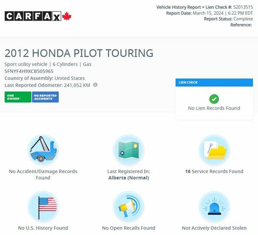 Honda Pilot Touring 4WD 2012