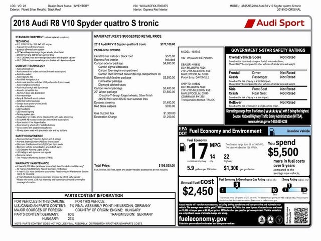 2018 Audi R8 quattro V10 Spyder AWD