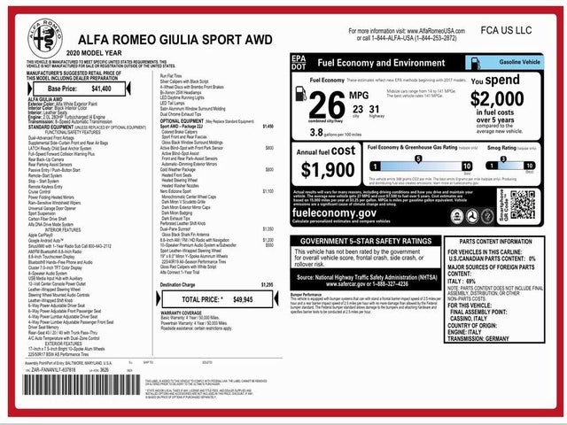2020 Alfa Romeo Giulia Sport AWD