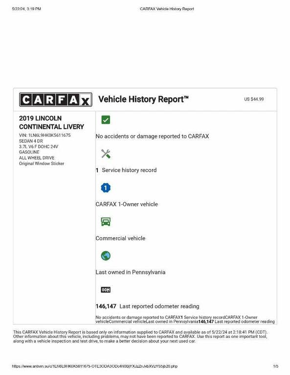 2019 Lincoln Continental Livery AWD