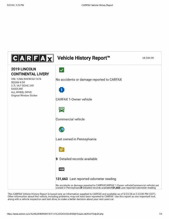 2019 Lincoln Continental Livery AWD