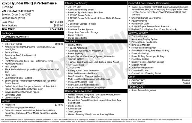 2026 Hyundai Ioniq 9 Performance Limited AWD
