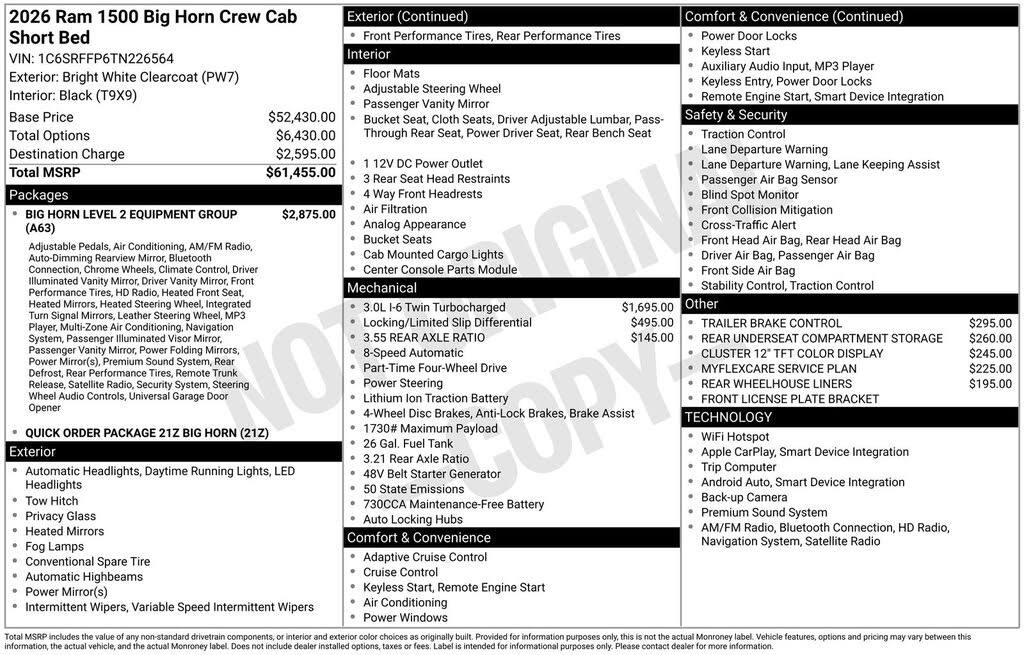 2026 RAM 1500 Big Horn Crew Cab 4WD