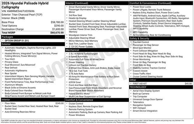 2026 Hyundai Palisade Hybrid Calligraphy AWD