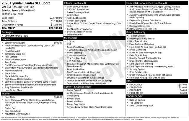 2026 Hyundai Elantra SEL Sport FWD