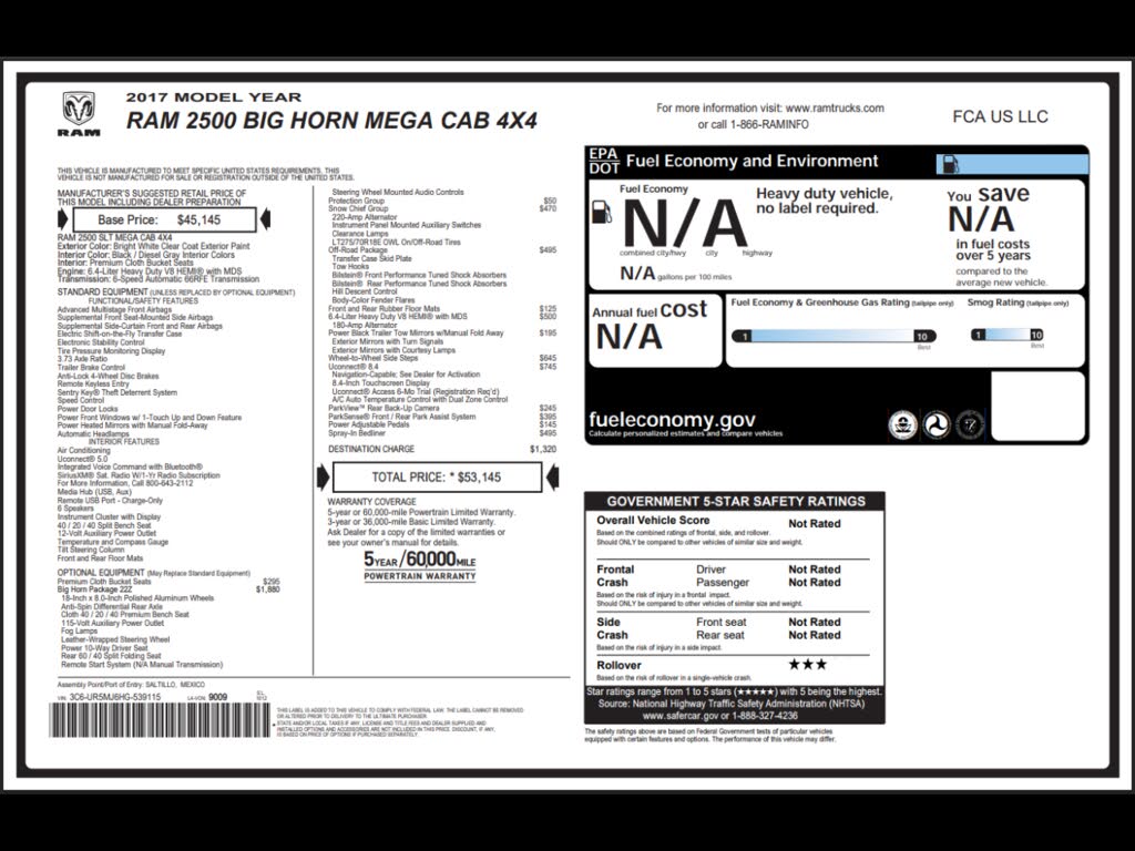 2017 RAM 2500 Big Horn Mega Cab 4WD