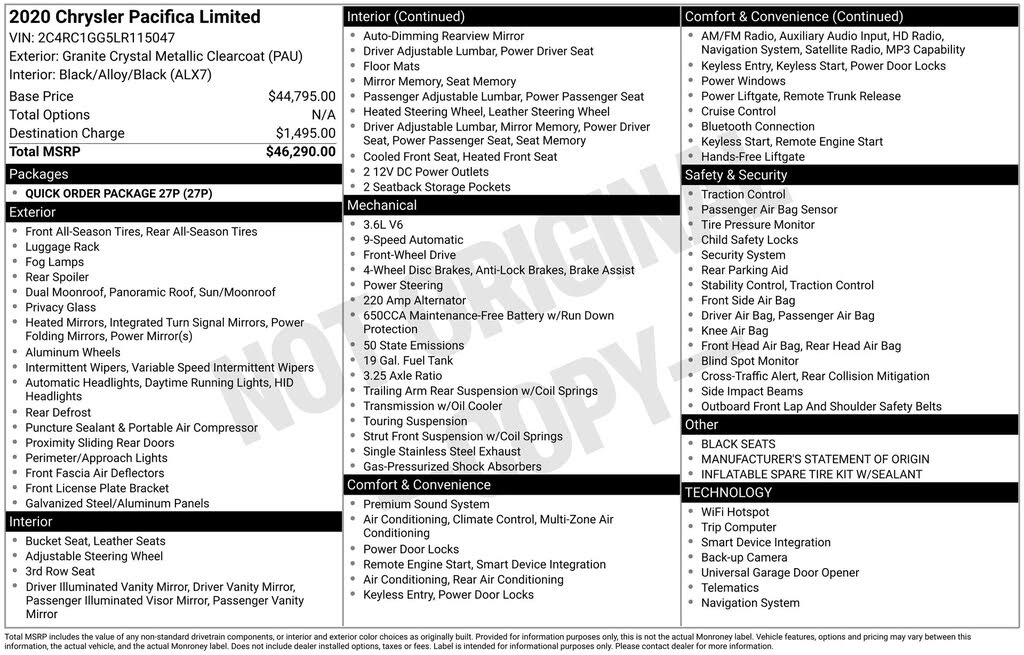 2020 Chrysler Pacifica Limited FWD