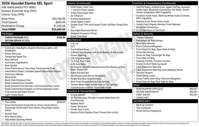 2026 Hyundai Elantra SEL Sport FWD