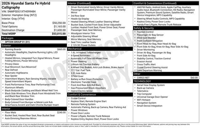 2026 Hyundai Santa Fe Hybrid Calligraphy AWD