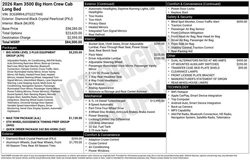 2026 RAM 3500 Big Horn Crew Cab LB DRW 4WD