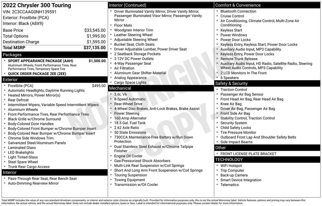 2022 Chrysler 300 Touring RWD