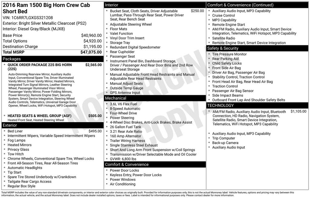 2016 RAM 1500 Big Horn Crew Cab 4WD