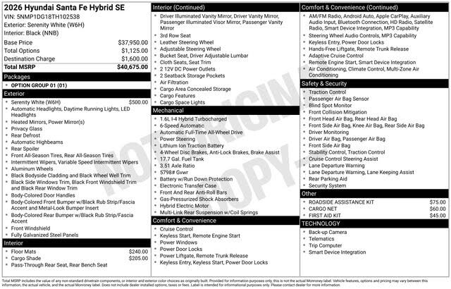 2026 Hyundai Santa Fe Hybrid SE AWD