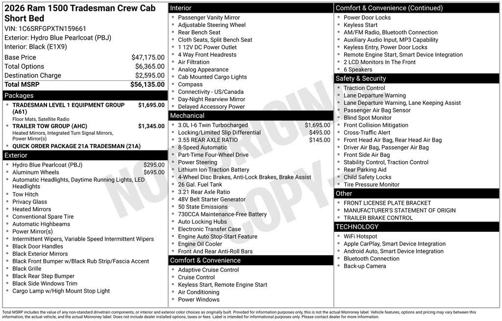 2026 RAM 1500 Tradesman Crew Cab 4WD