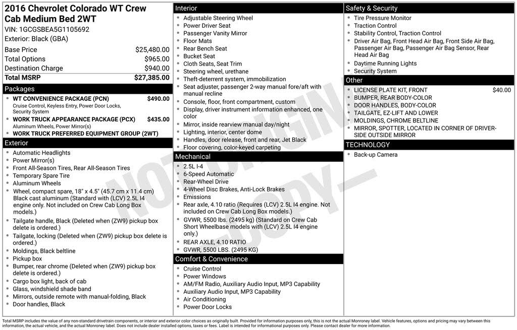 2016 Chevrolet Colorado Work Truck Crew Cab RWD