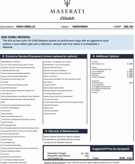 2022 Maserati Ghibli Modena RWD