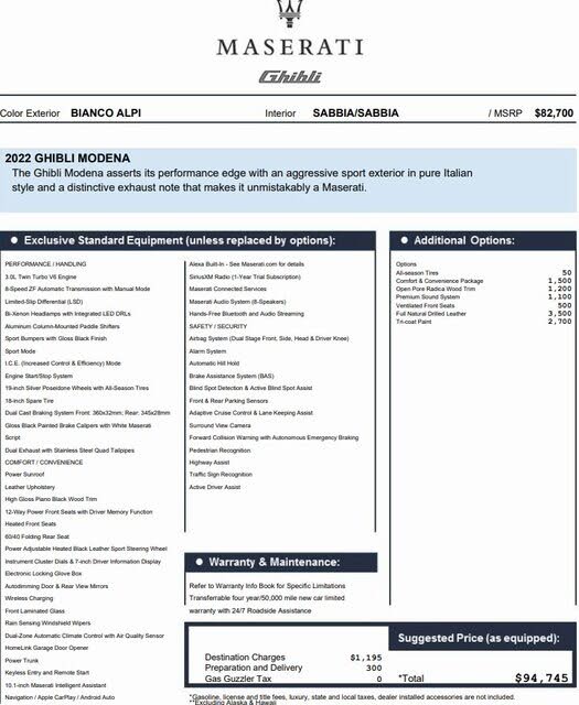 2022 Maserati Ghibli Modena RWD