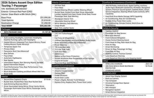 2026 Subaru Ascent Onyx Edition AWD
