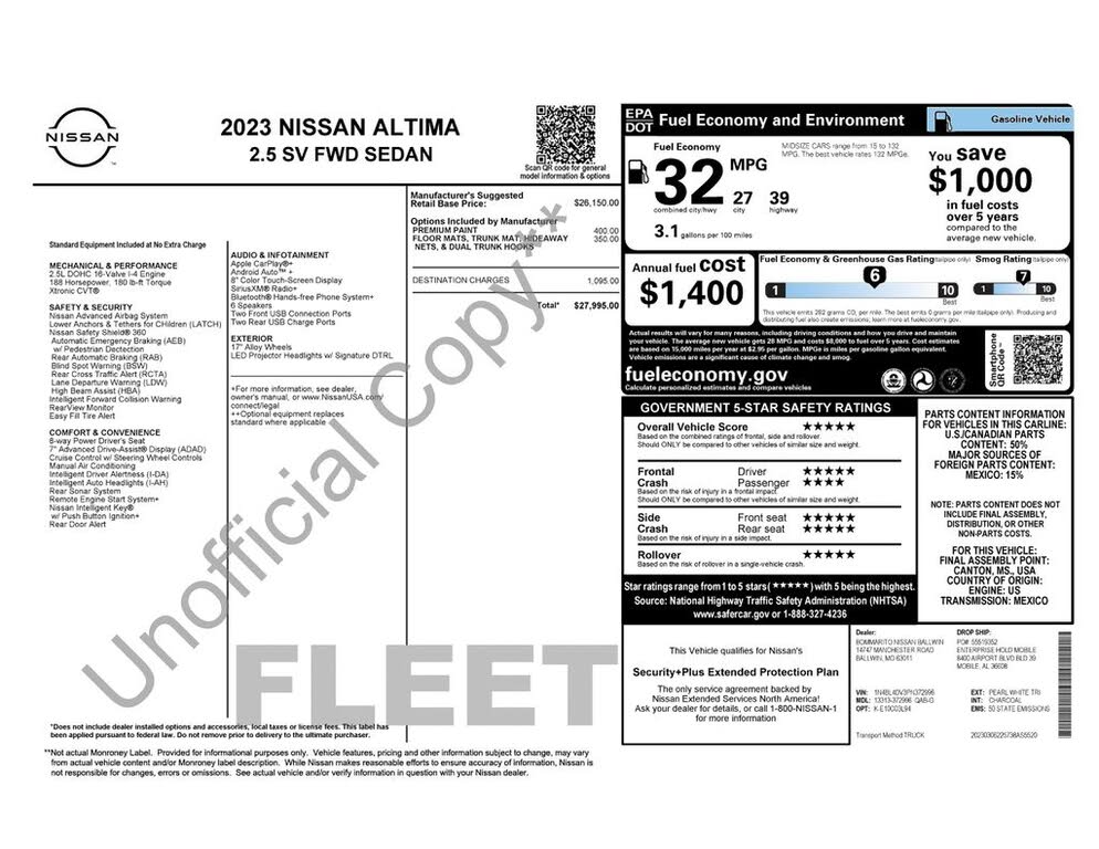 2023 Nissan Altima 2.5 SV FWD