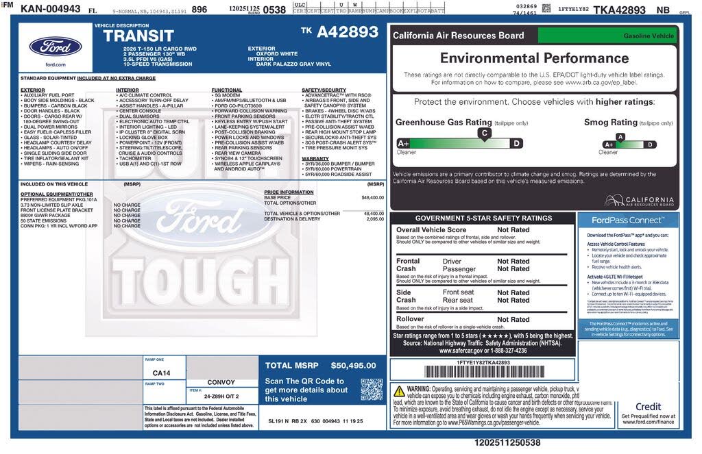 2026 Ford Transit Cargo 150 Low Roof RWD