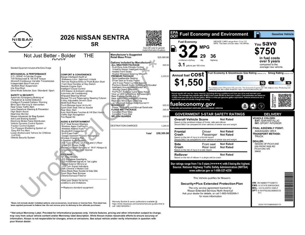 2026 Nissan Sentra SR FWD