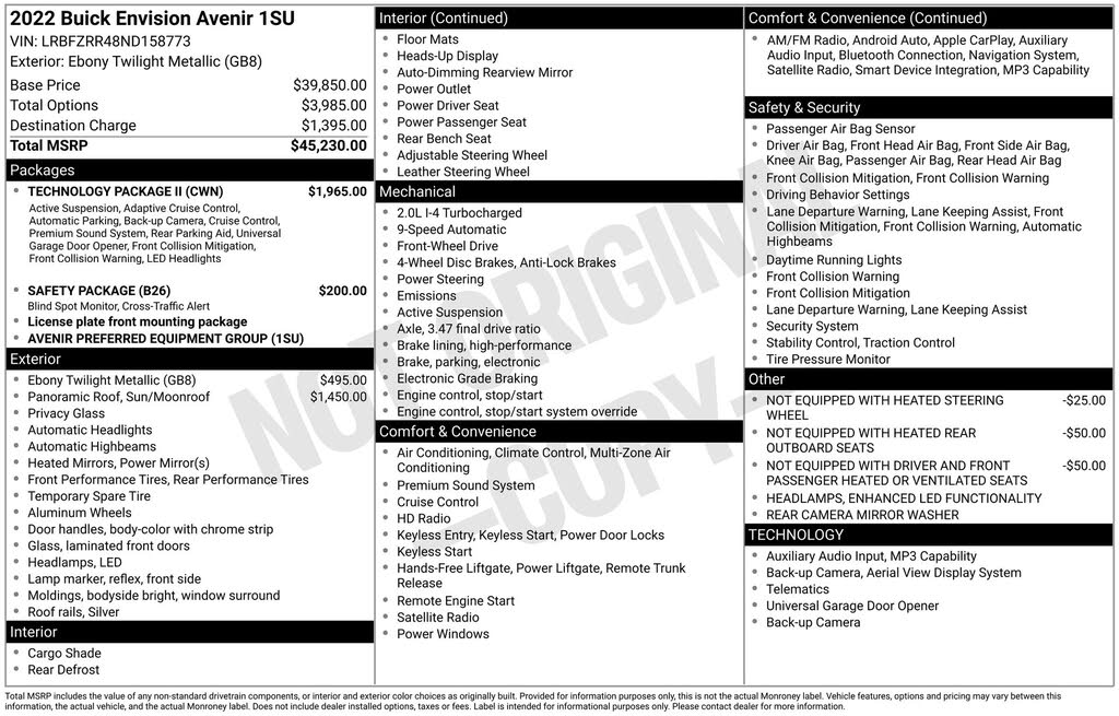 2022 Buick Envision Avenir FWD