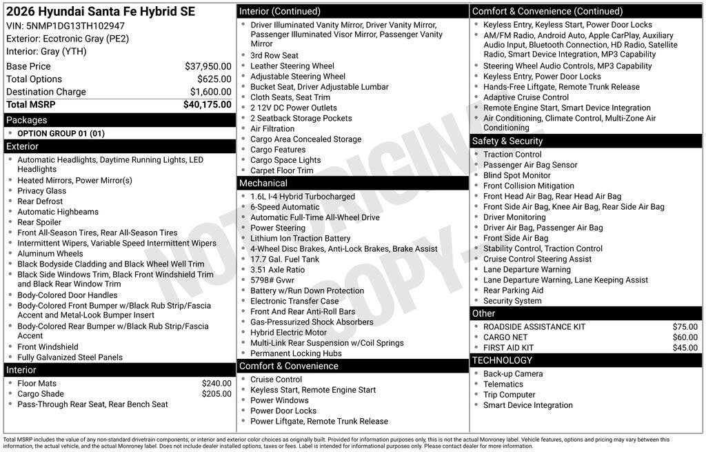 2026 Hyundai Santa Fe Hybrid SE AWD