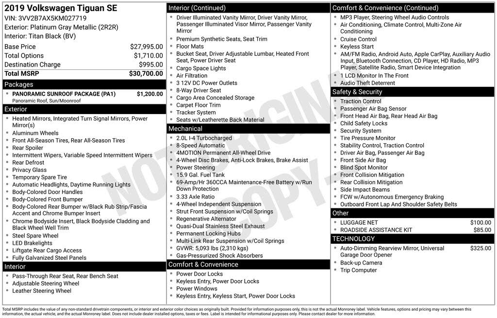 2019 Volkswagen Tiguan SE 4Motion