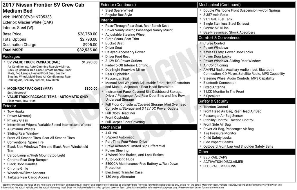 2017 Nissan Frontier SV V6 Crew Cab 4WD