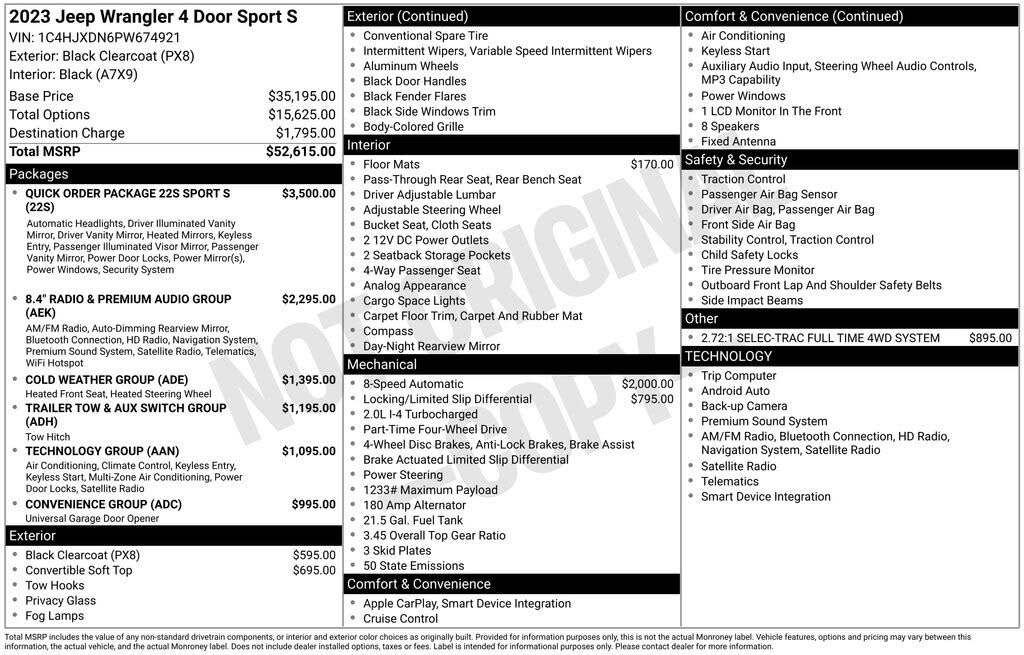 2023 Jeep Wrangler Sport S 4-Door 4WD