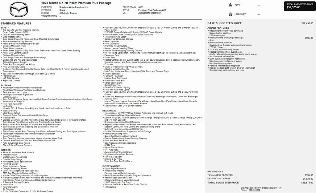 2025 Mazda CX-70 PHEV Premium Plus AWD