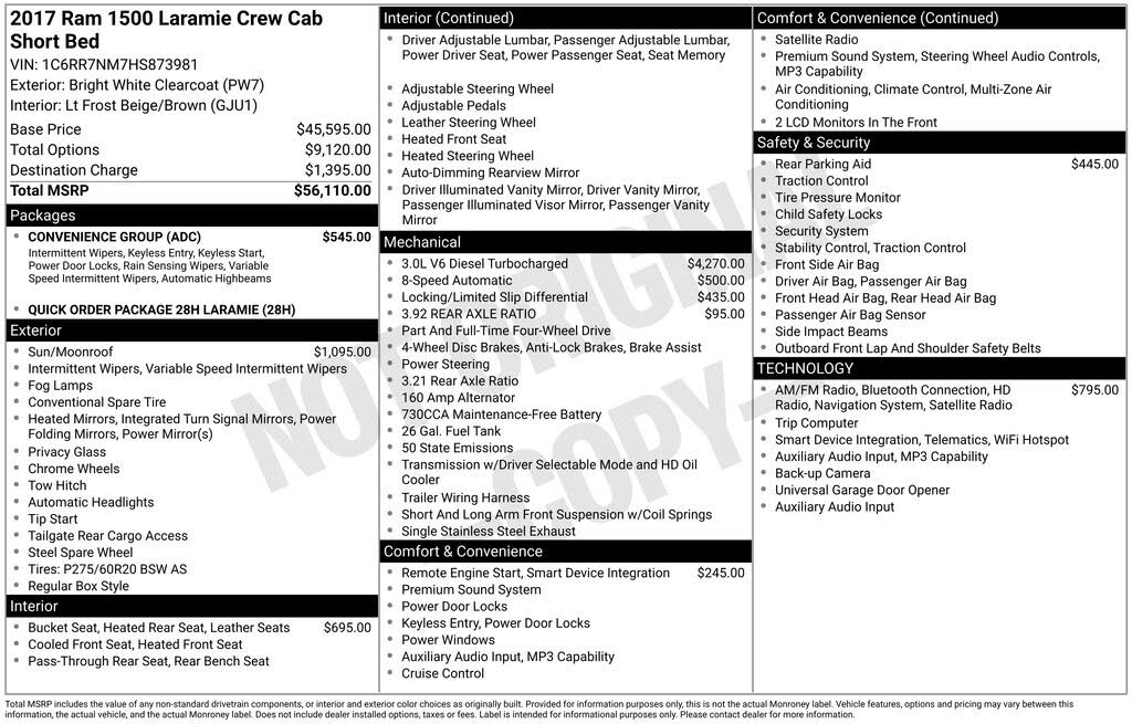 2017 RAM 1500 Laramie Crew Cab 4WD
