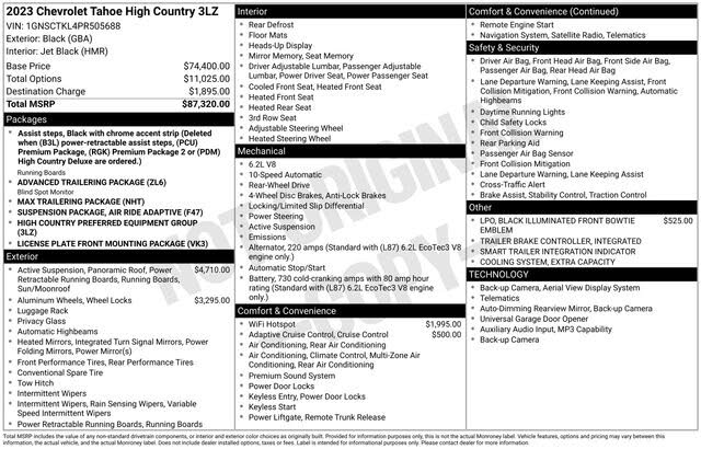 2023 Chevrolet Tahoe High Country RWD