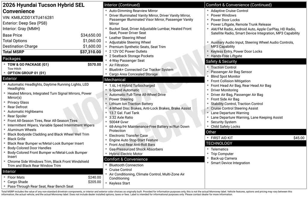 2026 Hyundai Tucson Hybrid SEL Convenience AWD