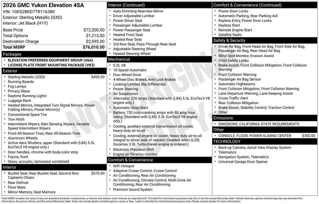 2026 GMC Yukon Elevation 4WD