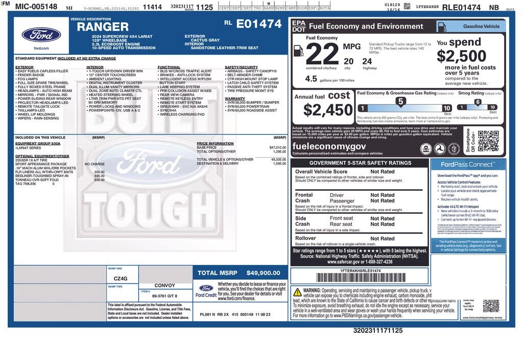 2024 Ford Ranger Lariat SuperCrew 4WD
