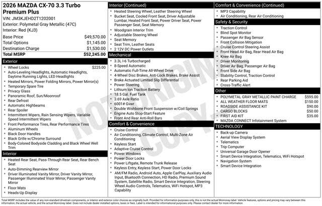 2026 Mazda CX-70 3.3 Turbo Premium Plus AWD