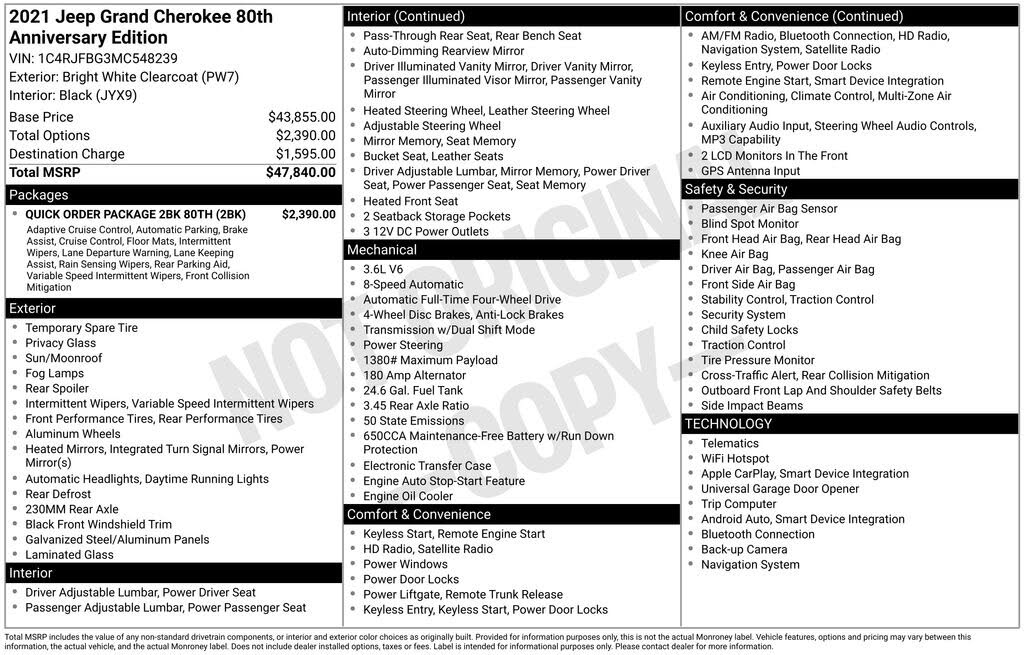 2021 Jeep Grand Cherokee 80th Anniversary Edition 4WD