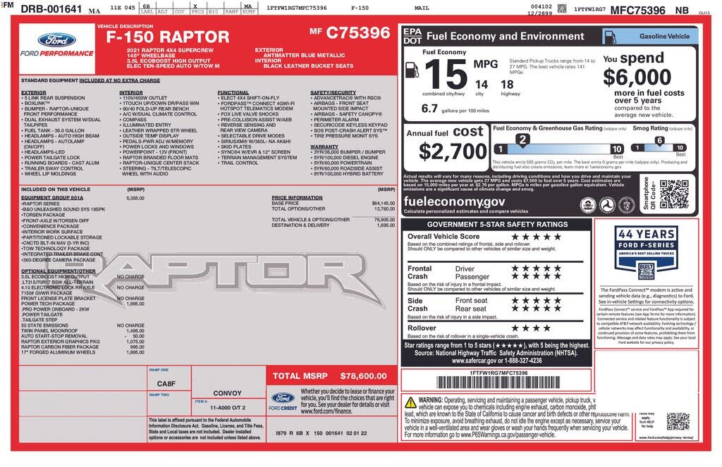 2021 Ford F-150 Raptor SuperCrew 4WD