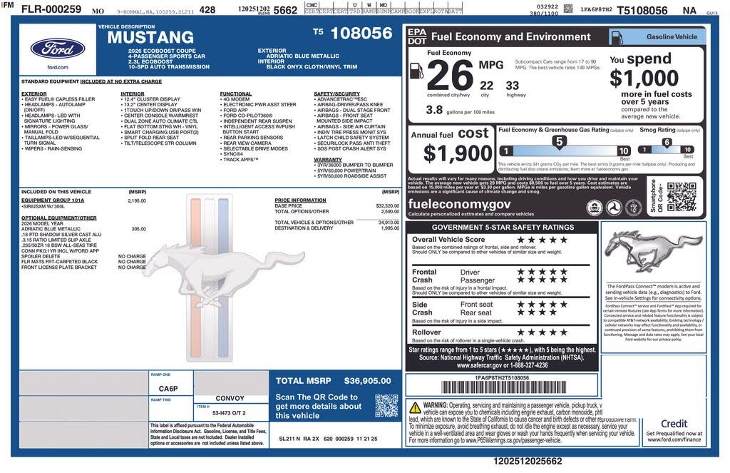 2026 Ford Mustang EcoBoost Fastback RWD
