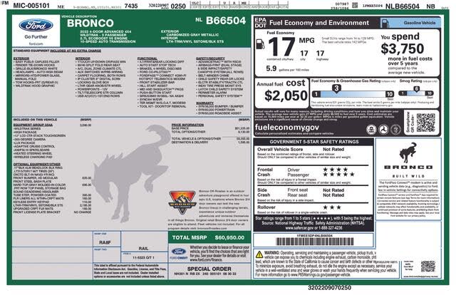 2022 Ford Bronco Wildtrak Advanced 4-Door 4WD