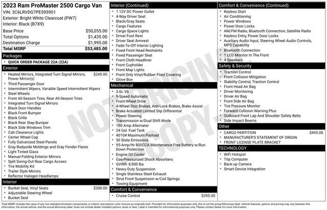 2023 RAM ProMaster 2500 159 High Roof Cargo Van FWD