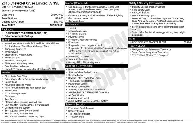 2016 Chevrolet Cruze Limited LS FWD