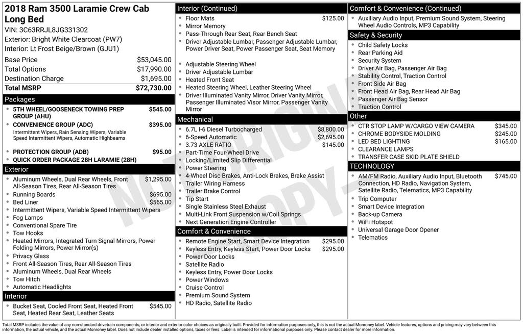 2018 RAM 3500 Laramie Crew Cab LB DRW 4WD
