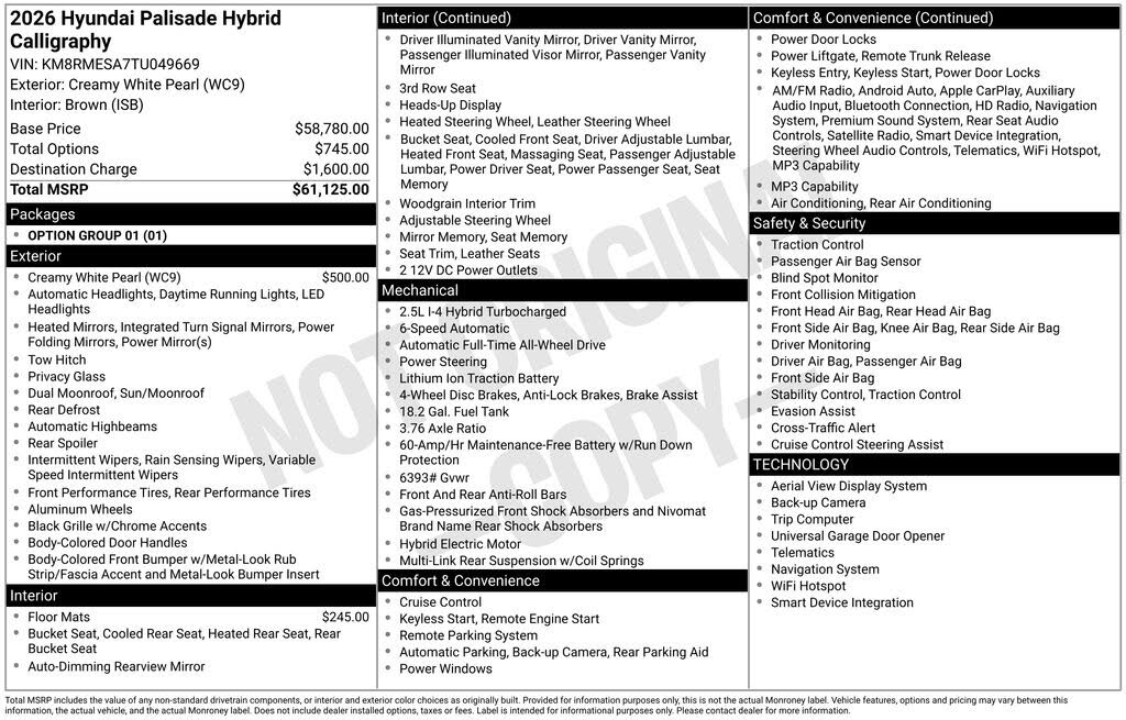 2026 Hyundai Palisade Hybrid Calligraphy AWD