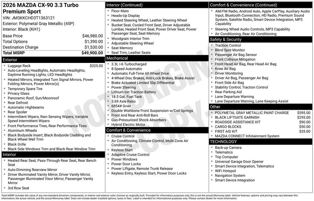 2026 Mazda CX-90 3.3 Turbo Premium Sport AWD