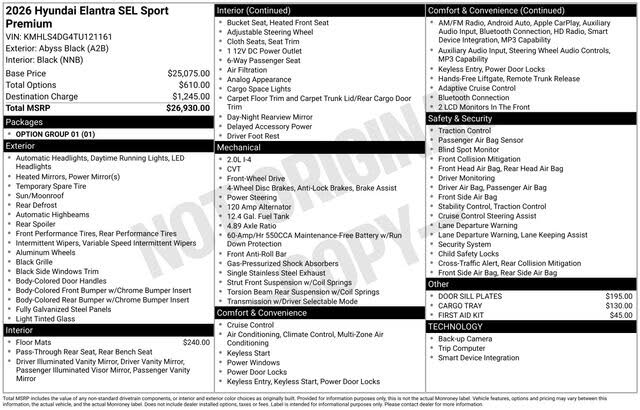 2026 Hyundai Elantra SEL Sport Premium FWD